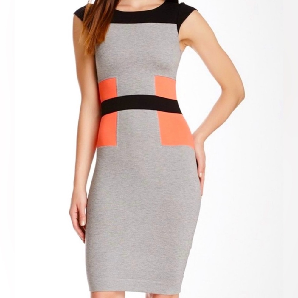 French Connection grey/coral/black bodycon dress size 2